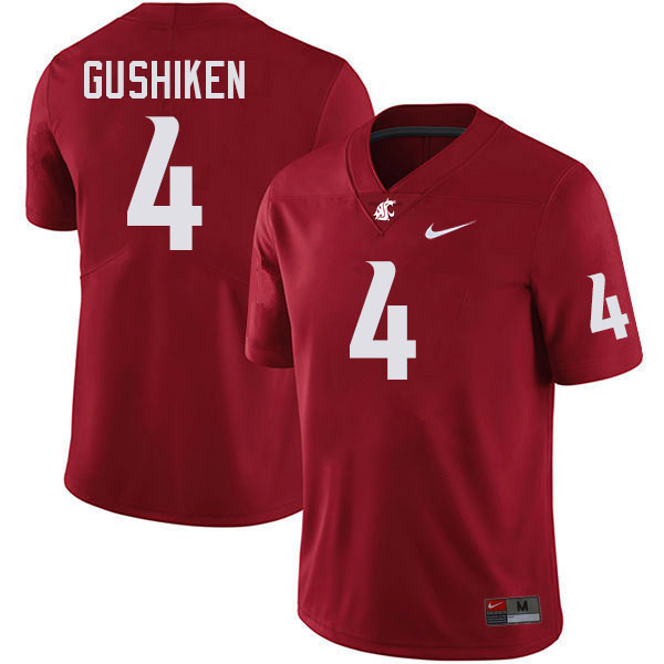 Men #4 Kapena Gushiken Washington State Cougars College Football Jerseys Stitched-Crimson
